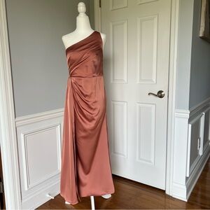 Azazie Mika Satin Stretch Long Custom-Made Dress. Cedar Rose Mauve. MAKE OFFER!